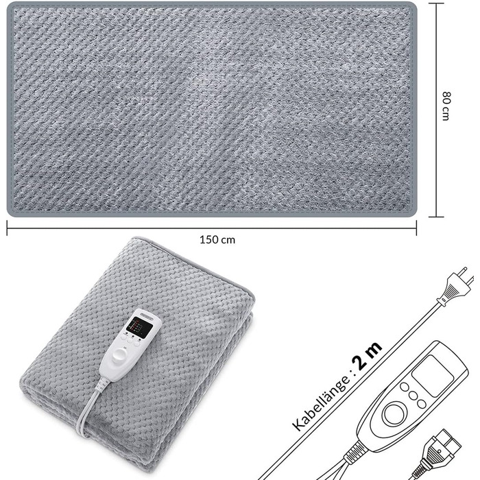 Електрична грілка MONZANA 150x80 см, 5 режимів, таймер, фліс, 60Вт, сіра, захист від перегріву, прана