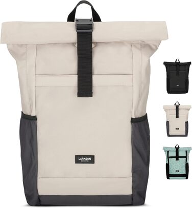 Жіночий рюкзак LARKSON Rolltop No 2, великий, водостійкий, антивандальний, для школи, університету, роботи, велосипеду, відсік для ноутбука 16'', еко-матеріал, бежево-сірий