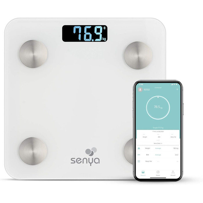Смарт-ваги Senya з Bluetooth, скляні, білий, контроль ваги через додаток Fitday, модель SYWB-S007