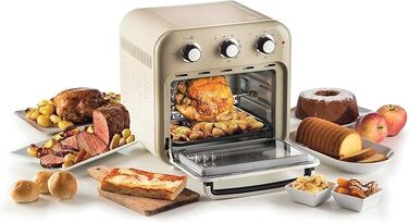 Аерофритюрниця та духовка 2-в-1 Ariete Vintage 4632, 16 л, з вертелом та кошиками з нержавіючої сталі, до 230°C, таймер 60 хв, 1400 Вт, бежевий