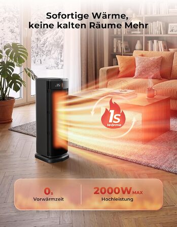 Керамічний обігрівач повітря PTC 2000W, енергоощадний та безшумний електричний тепловентилятор, чорний