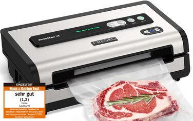 Вакууматор FRESKO AutoMax для продуктів, 140 Вт, 18 л/хв, з вбудованим різаком для пакетів, сріблястий