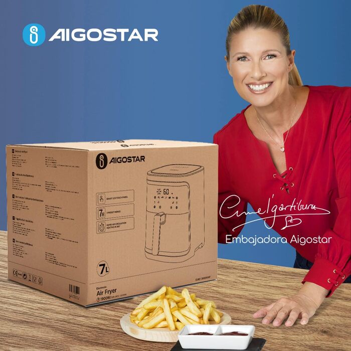 Aigostar Cube аерофритюрниця 7 л XXL, 1900 Вт, 7 програм, LED-екран, без олії, для 6-10 осіб, чорна