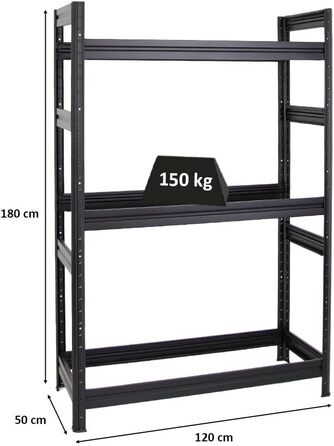 Стелаж для шин PROREGAL Dino, 180x120x50 см, чорний, до 12 шин, вантажопідйомність 150 кг | для гаража, підвалу, майстерні