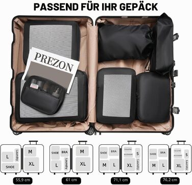 Набір органайзерів для валізи Packing Cubes (8 предметів), легкі дорожні сумки-вставки для одягу та аксесуарів, чорні