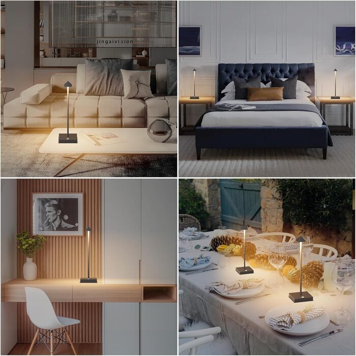 LED настільна лампа Aipsun, 2 шт., димована, акумуляторна, бездротова, антрацит, алюміній, IP54, USB-C, 2700K/4000K/6000K, водостійка