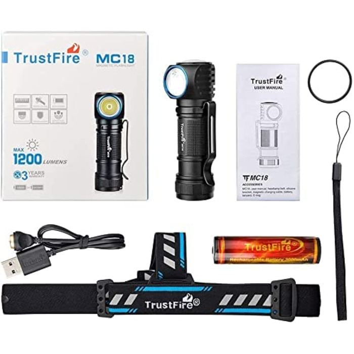 Налобний ліхтар TrustFire MC18 1200 люмен, LED, акумуляторний, водонепроникний, 5 режимів, для бігу, синьо-чорний