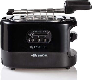 Тостер Ariete 159 Toastime для 2 тостів з щипцями, функціями розморожування та підігріву, 700 Вт, нержавіюча сталь, чорний