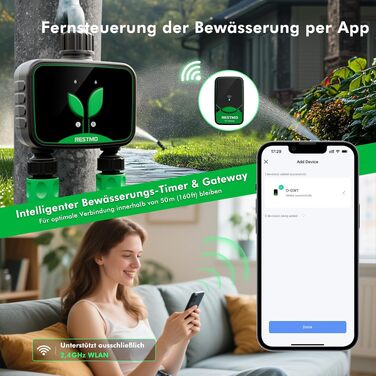 Таймер для поливу RESTMO WiFi, 2 зони, для саду та газону, програмований, для зовнішніх кранів