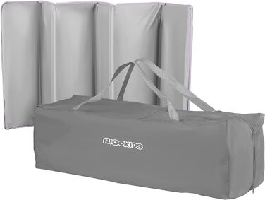 Дитяче ліжечко-манеж Ricokids, складане, 125x65x78 см, 15 кг, з матрацом і колесами, бічний вхід, світло-сірий та лавандовий