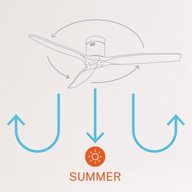 Вентилятор стельовий з підсвічуванням Windcalm Deckenventilator ABS, нікель, дерев'яні лопаті, пульт ДУ, 40W, Ø132см, DC-мотор, літній/зимовий режим