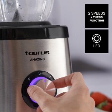 Блендер стаціонарний Taurus AMAZING 1500W, скляна чаша 1.5л, 2 швидкості + турбо, нержавіюча сталь