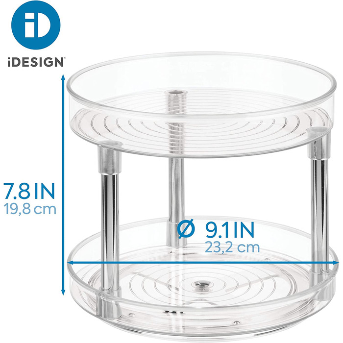Органайзер для кухні iDesign, набір з двох обертових підставок 23 см, BPA-вільний пластик, великий двоярусний та малий для шафи, набір для зберігання