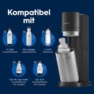 Сифон для газування води SodaStream DUO Family Pack: 4 пляшки по 1л та балон CO2, чорний/титан