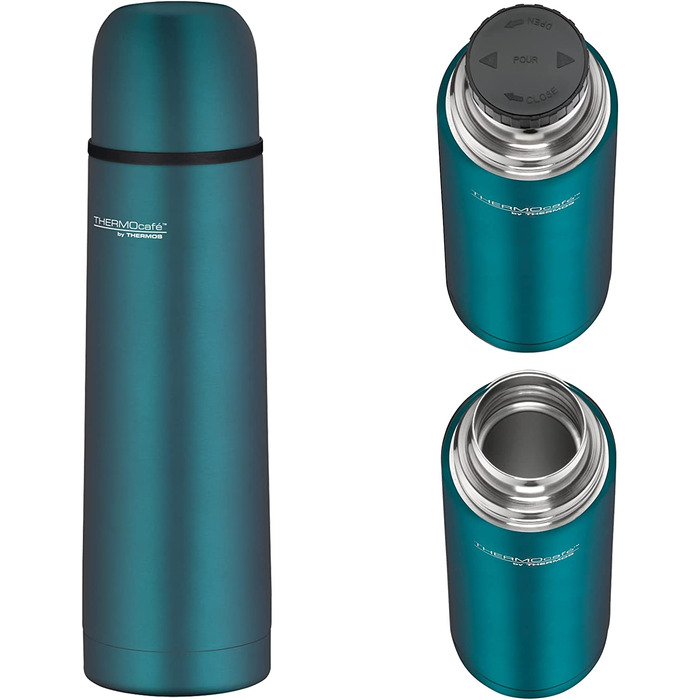 Термос-пляшка THERMOS 500 мл, нержавійка, з чашкою, тримає тепло 12 годин / холод 24 години, герметична, бірюзова, для школи, офісу, подорожей
