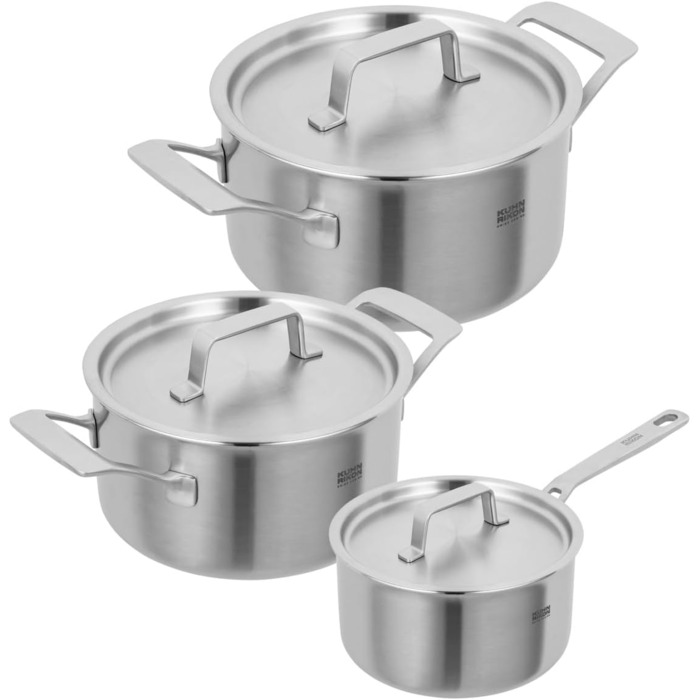 Набір каструль Kuhn Rikon Culinary Fiveply: сотейник 1,7 л, каструлі 3,4 л та 6,4 л, нержавіюча сталь