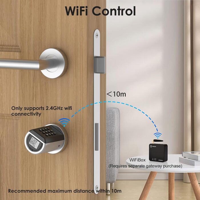 Розумний електронний дверний замок RUILON із кодовим набором, Bluetooth, RFID, Wi-Fi, сріблястий