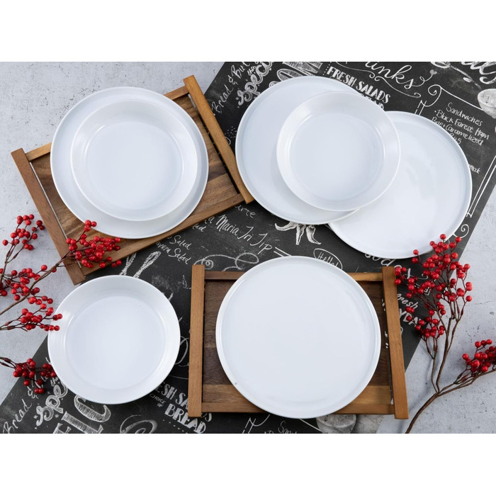 CreaTable Серія Chef Collection: 18-частинний набір посуду для 6 осіб, кавовий сервіз з порцеляни, придатний для миття в посудомийній машині та використання в мікрохвильовій печі, Made in Europe (12-частинний сервіз, білий)