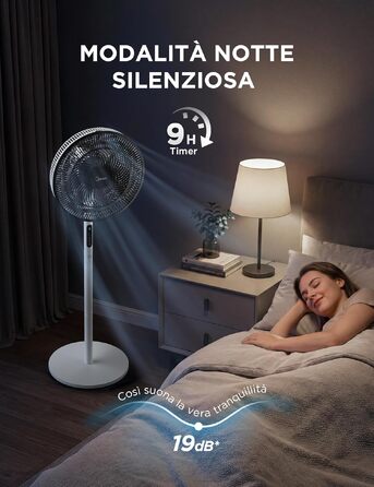 Вентилятор підлоговий Midea Leiser FS35-26XRDSE(BW) DC мотор, 8 лопатей, 9 швидкостей, коливання 85°, таймер 9 год, регульована висота