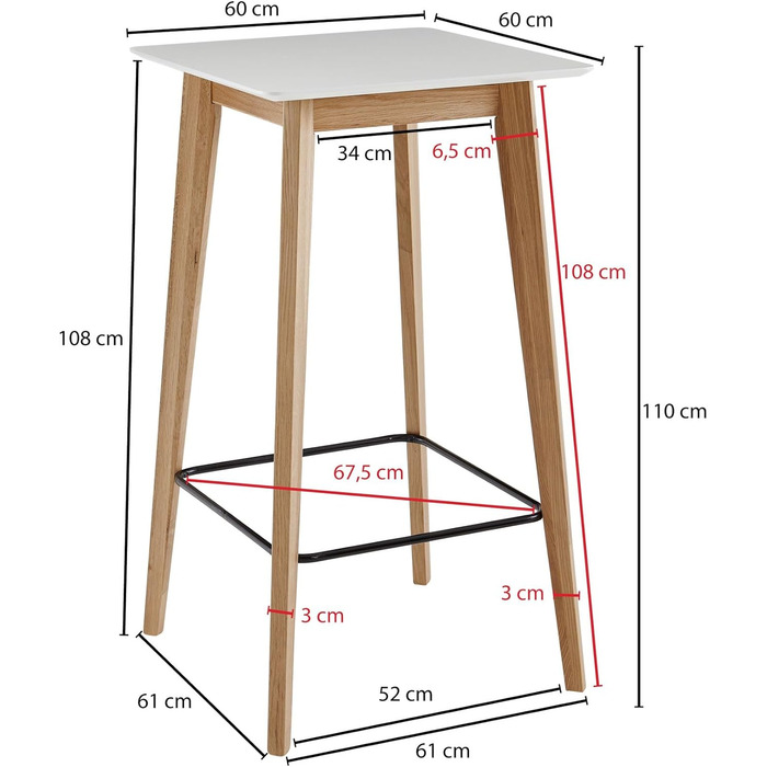 Барний стіл FineBuy 60x110x60 см, білий, для 4 осіб, скандинавський дизайн, дерев'яний високий стіл для бару та вечірок, дуб