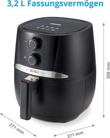 Аерофритюрниця MEDION E20 L, 3,2 л, 1400 Вт, без олії, таймер 30 хв, захист від перегріву, чорна