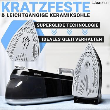 Парова прасувальна станція Clatronic DBS 3749, 2400 Вт, 3,5 бар, Superglide, резервуар 1,2 л, чорна, антикрапельна система