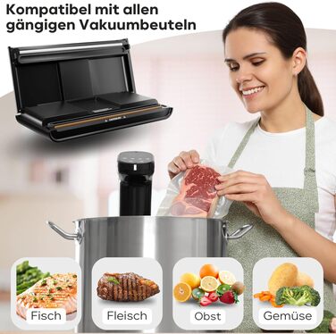 ProfiCook PC-VK 1080 Вакуумний пакувальник з 18 пакетами для Sous Vide та вакуумного приготування, нержавіюча сталь