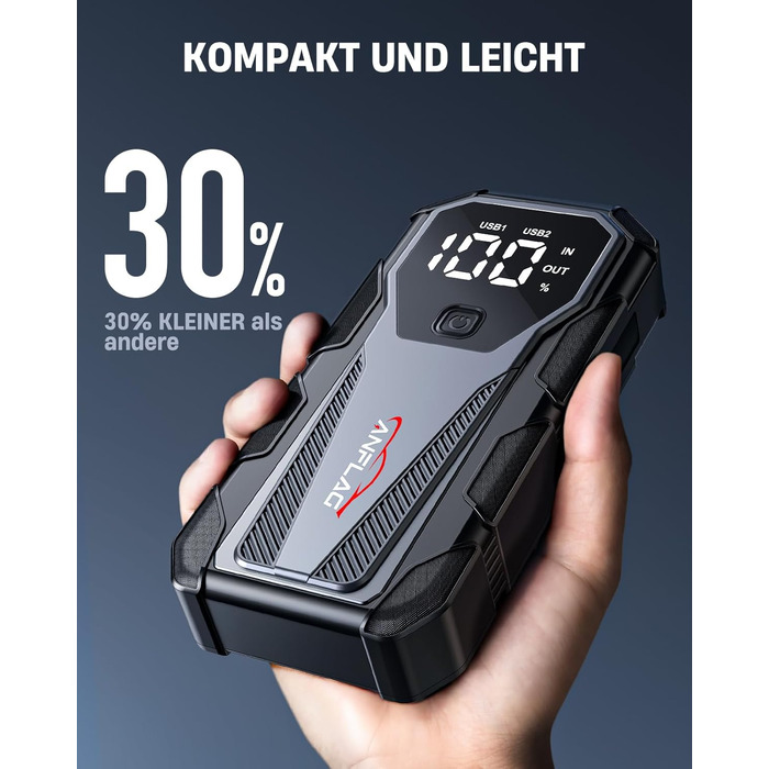 Портативний пусковий пристрій Powerbank для автомобіля, 8000A, 12V, для бензинових та дизельних двигунів, Jump Starter з LED, USB зарядка 3.0 BD40