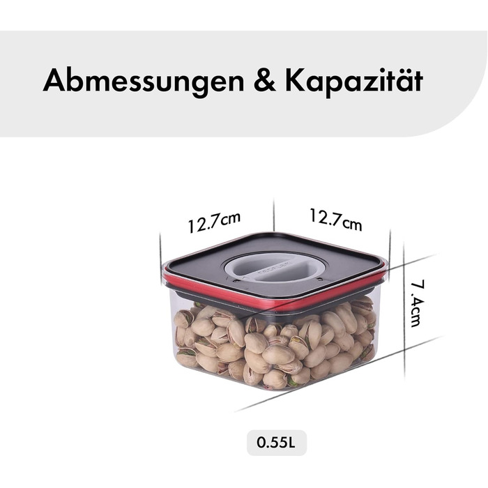 Набори контейнерів для зберігання Neoflam® з кришкою, герметичні, 2x 1.35L та 2x 2.1L (4x 0.55L), чорний/червоний, BPA free