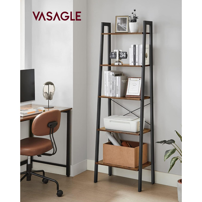 Стелаж VASAGLE з 5 полицями, металевий, для вітальні, спальні, кухні, 56 x 34 x 172 см, вінтажний коричнево-чорний
