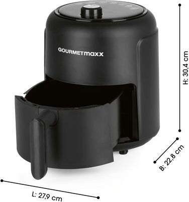 Фритюрниця з гарячим повітрям GOURMETmaxx 2,3 л, 1000 Вт, 9 програм, таймер 60 хв, енергозберігаюча, майже без олії, матова чорна