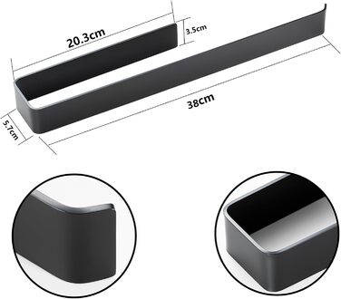 Настінний самоклеючий рушникотримач Vista 38 см, чорний, нержавіюча сталь SUS304, без свердління, для ванної, кухні, спальні