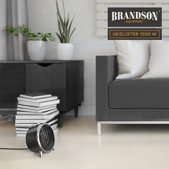 Керамічний електрообігрівач Brandson 1500 Вт для ванної, з терморегулятором, 2 режими, захист від перегріву і перекидання