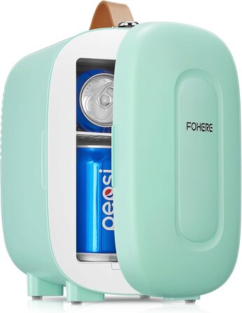 Міні холодильник FOHERE 5 літрів / 6 банок, USB живлення, 220V AC/12V DC, для напоїв та догляду за шкірою, білий (зелений)