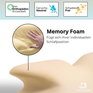 Ортопедична подушка Drader з піни Memory Foam, ергономічна для сну на боці, спині та животі, підтримка шиї, проти болю в спині та шиї, антихропіння