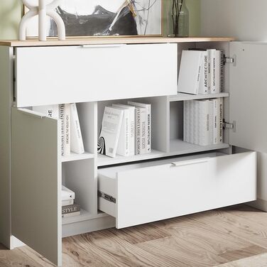 Комод Vicco Betti білий/дуб сонома 120x84 см, 2 двері, 2 шухляди, 1 відкрита полиця