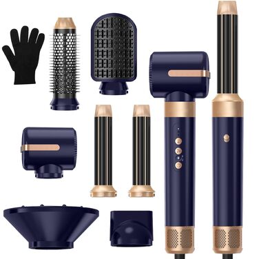UKLISS Airstyler Pro 7-в-1: Фен-щітка з дифузором, 1400 Вт, 110000 об/хв для сушіння, завивки та випрямлення волосся (фіолетовий)