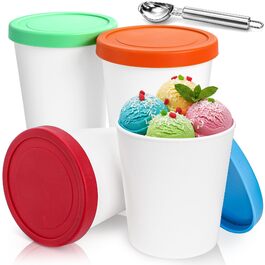 Контейнери для морозива Peohud, 4 шт, 1 л, з силіконовою кришкою, BPA-free, для дому та морозильної камери