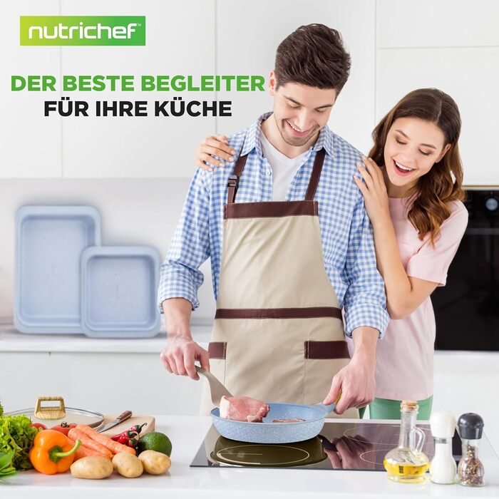 Набір посуду NutriChef 22 предмети антипригарний мармуровий блакитний – сковороди, каструлі, аксесуари для кухні, індукція