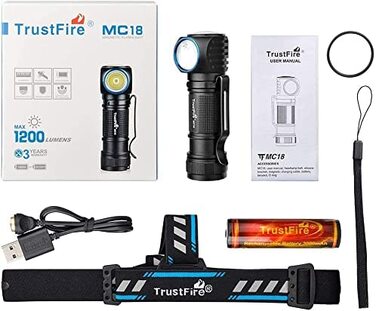 Налобний ліхтар TrustFire MC18 1200 люмен, LED, акумуляторний, водонепроникний, 5 режимів, для бігу, синьо-чорний