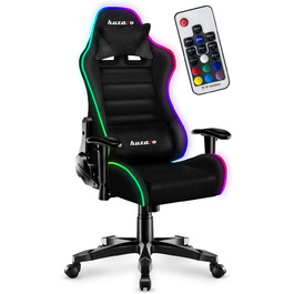 Ігрове крісло Huzaro Ranger 6.0 RGB Mesh з LED-підсвіткою для дітей, тканинне, до 130 кг, ергономічне, регульована висота, підголівник і поперекова підтримка, чорне