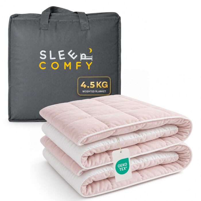 Обважнююча ковдра SLEEP COMFY для зняття стресу та тривожності, 2.4 кг, гіпоалергенні скляні кульки, бавовна Oeko-TEX, рожева, 100 x 150 см