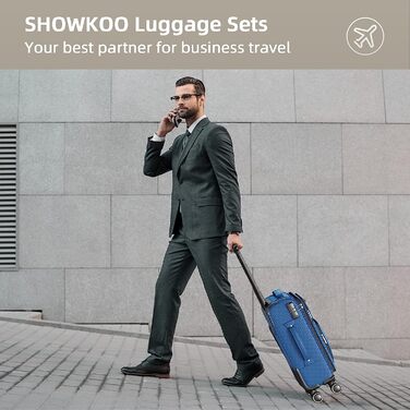Набір валіз Showkoo Softshell 3 шт., розширювані, легкі, міцні, з обертовими колесами, TSA-замок, 50.8/61/71.1 см, блакитний