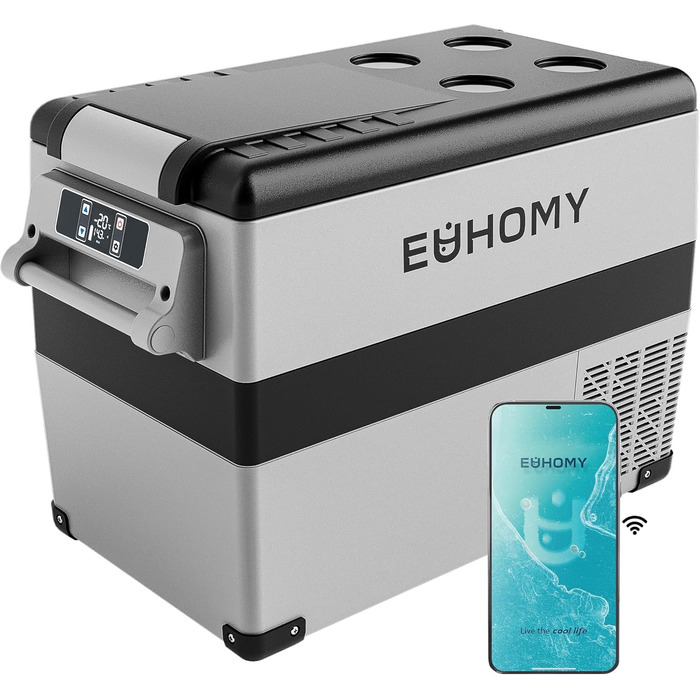 Автомобільний холодильник EUHOMY 40л компресорний (-20℃~20℃) з Wi-Fi, режимами ECO/MAX, захистом батареї 12/24V/220V, тихий (до 45дБ)