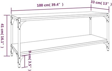 ТВ тумба vidaXL з ДСП та сталі, коричнева, 100x33x41 см, під телевізор, у стилі дуба, сучасний телевізійний стіл