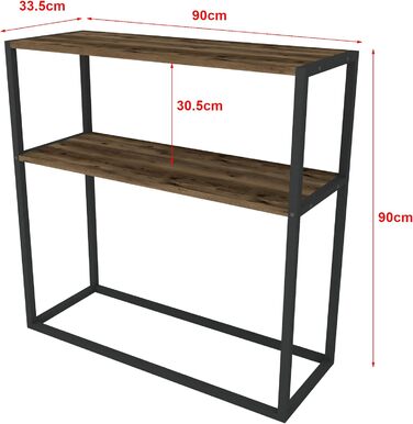 Консольний стіл en.casa Hemsedal з 2 полицями, метал і ДСП, 90x90x33,5 см, індустріальний стиль, антикварний дуб, журнальний та приліжковий стіл для коридору
