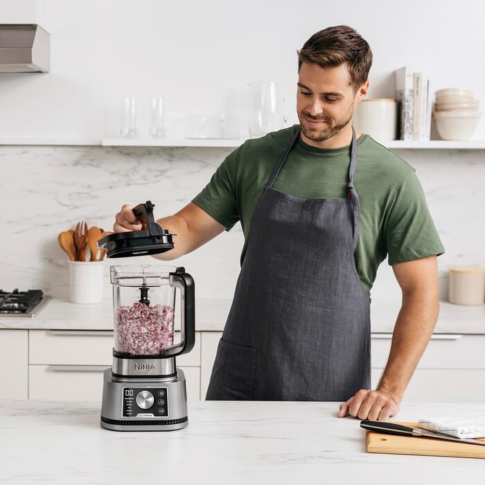 Блендер Ninja Foodi Power Nutri Mixer 3-в-1, 1200 Вт, автоматичні програми, для смузі, густих намазок і заморожених напоїв, 2,1 л глечик, 700 мл стакан і 400 мл чаша з Power-мішалкою, сріблястий, CB350EU