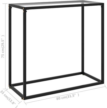 Скляний консольний стіл vidaXL, прозорий, 80x35x75 см — туалетний, приліжковий, для коридору, журнальний, гартоване скло