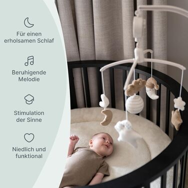 Музична мобіль Baby's Only Baby Heaven: Мобіль для немовлят з в'язаними фігурками, музичною шкатулкою, легко кріпиться, для хлопчиків та дівчаток, колір Clay/Warm Linen