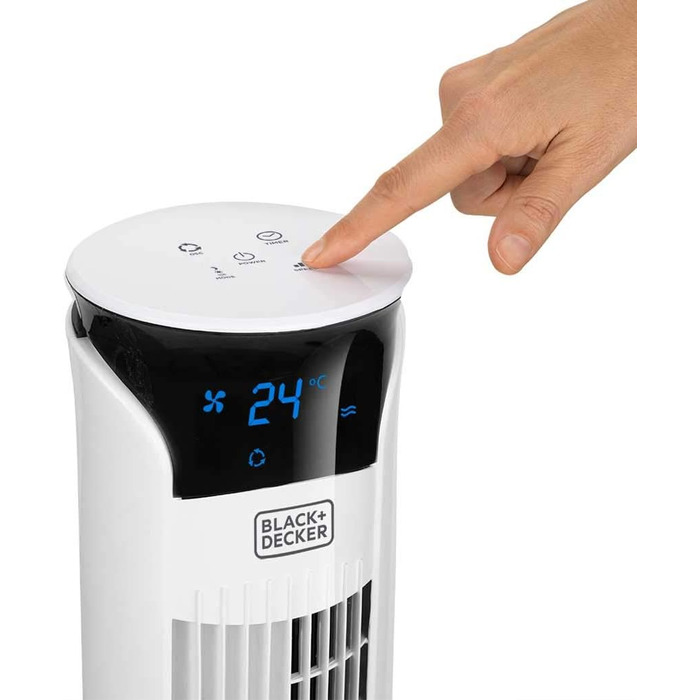 Вентилятор-колона BLACK+DECKER BXEFT47E, 45 Вт, 3 швидкості, таймер 12 год, потужний, пластик, 81 см, білий